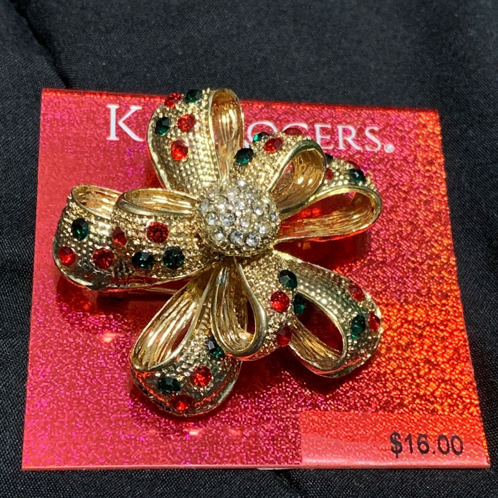 Kim Rogers-Gold And Multicolor Holiday Bow Brooch 12$